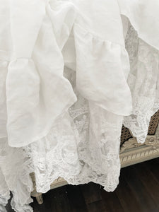 Gorgeous handmade Belgian linen and French lace throw or tablecloth